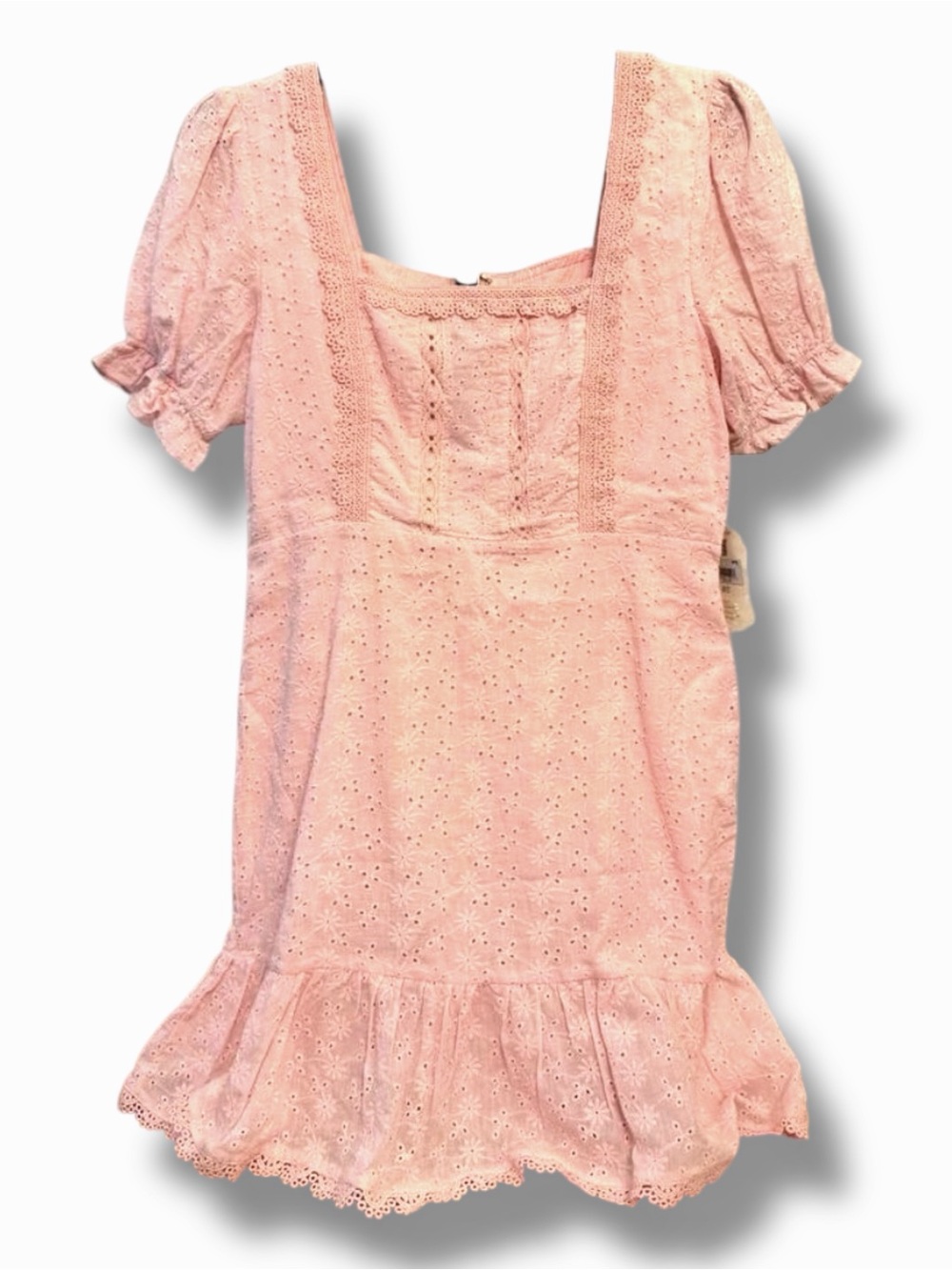 Altar’d State Jaelyn Eyelet Mini Dress NWT Medium Blush Pink Puff Sleeve Cottage